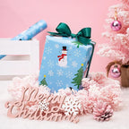 LeZakaa Christmas Wrapping Paper for Kids, Mini Roll, Red Truck, Snowman Christmas Tree in Blue & Pink Candy Cane Reversible Design for Winter Holiday Family Gathering, 17 inches x 32.8 Feet