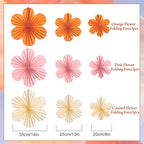 SUNBEAUTY Paper Flowers Decorations for Wall Paper Fans Classroom Decoration Paper Floral Backdrop Decor Paper Fans Decoration Hanging Paper Fans Orange Flower Wall Decor,Set of 9