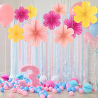 SUNBEAUTY 9 PCS Paper Flowers Decorations for Wall Paper Fans Classroom Decoration Paper Floral Backdrop Decor Paper Fans Decoration