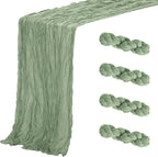Aktor 4 Pack Sage Green Table Runner Boho Cheesecloth Table Runner Semi Sheer Gauze Fabric Runners for Wedding Birthday Baby Shower Party Boho Table Decoration（Sage Green）