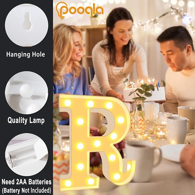 Pooqla LED Marquee Letter Lights, Warm White and Cool White Decorative Lighted Letters, Light Up Alphabet Letters for Boys Girls, Party, Wedding, Bar, Night Light, Birthday Decoration, Letter B