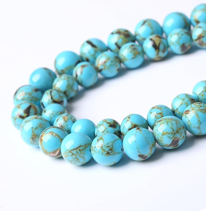 Blue Shell Turquoise Stone Beads Gemstone Round Crystal Energy Jade Beads Stone Beads for Jewelry Making DIY Bracelet Necklace Jewelry Making 1 Strand 15.5inch 60PCS 6MM