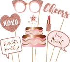 60th Birthday Party Photo Booth Props and Signs, Rose Gold 60 Birthday Party Selfie Props Kit with Sticks for Girls Women, Sixty 60th Happy Birthday Party Decorations Supplies Favors