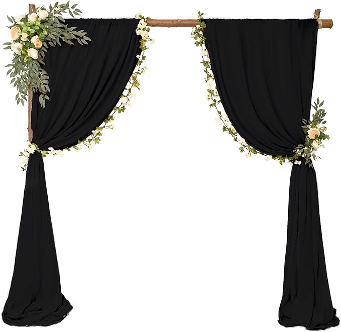 6 Panels Wedding Arch Draping Fabric 28 x 20Ft Chiffon Weddings Arch Drapes Chiffon Fabric Drape Sheer Backdrop Curtain for Wedding Party Ceremony Birthday Reception Swag Backdrop Ceiling Décor(Black)