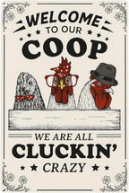 Funny Chicken Coop Sign - "Welcome to Our Coop" Rustic Farmhouse Chicken Decor for Coop or Home, 12" x 8" Metal Tin Sign