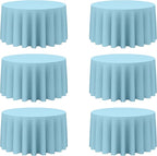BRILLMAX 6 Pack Light Blue Round Tablecloths 120 Inch - Circle Bulk Linen Polyester Fabric Washable Table Cloth Cover for Wedding Reception Banquet Birthday Party Buffet Restaurant