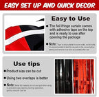 6 Pack Black and Red Foil Fringe Curtains Backdrop, 3.28 x 8.2 Ft Metallic Streamers Tinsel Curtains Background for Photo Booth, Birthday, Weddings, Carnivals, Graduation, Themed Party Decorations