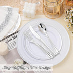100PCS Silver Plastic Plates Set, 50 10.25 inch Dinner Plate and 50 7.5 inch Dessert Plates, Premium Disposable Plates for Party, Wedding
