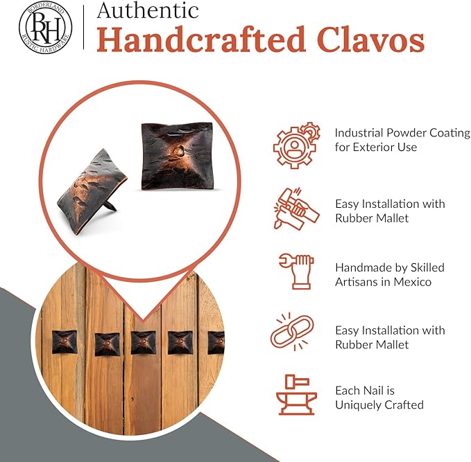 50 Pack 1.5" Square Head Iron Clavos Decorative Nails – Oil Rubbed Bronze – Handmade Rustic Square Fasteners for Farmhouse Shutters, Faux Wood, Barn Doors, Shutters, Gates – Ornamental Wood Accent