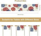 4th of July Table Runner, Blue Red Dahlia Flower American Patriotic Memorial Day Table Runner for Farmhouse Kitchen Dining Table Party Decor, 13x36inch