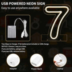 Number 7 LED Neon Sign Backdrop Birthday Party Decoration, 11.3" Height Warm White Marquee Numbers Seven Light Up Sign for Wedding Anniversary Window Wall Table, Indoor Battery Operated or USB