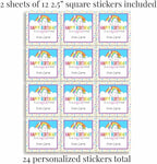 Custom & Personalized Rainbow Unicorn Happy Birthday Gift Tag Sticker Labels, 24 2.5" Square Stickers by Amanda Creation