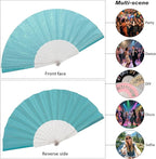 24 Pack Handheld Fan,Folding Hand Glitter Fan with Shining Transparent Fan Rib – Ideal for Wedding, Church, Festival, Dance, Tea Party, Club, and EDM Accessories, Sky Blue