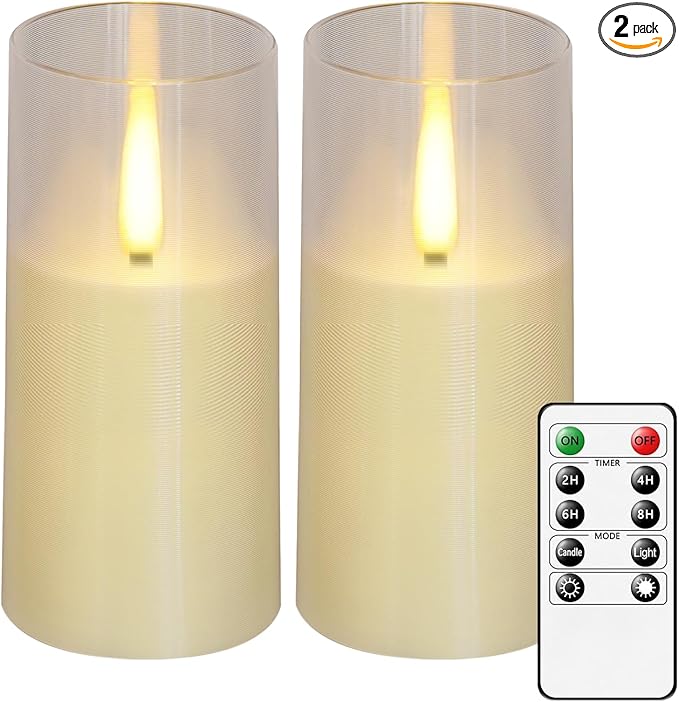 Flameless LED Candles, Upgraded Realistic Flickering Pillar Battery Operated Candles with Remote Timer, Acrylic Electric Set of 2 for Romantic Ambiance and Home Decoration（Ivory）