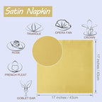Horbaunal 16 Pack Gold Satin Napkins 17 x 17 Inch, Square Soft Table Dinner Napkins, Silky Cloth Napkins Table Decoration for Weddings Banquets Parties