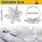 Halatool Christmas Napkin Rings Set of 12, Silver Snowflake with White Rhinestone Napkin Holder for Christmas Thanksgiving Winter Holiday Place Setting, Weddings, Party Table Decoration