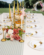 Goodluck 350 Piece Gold Plastic Dinnerware Set for 50 Guests, Fancy Disposable Plates, Include: 100 Gold Rim Plastic Plates, 150 Silverwares, 50 Pre Rolled Napkins, 50 Cups for Party, Wedding