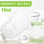 16oz Disposable Stemless Glasses With Strawless Sip Lids,PET Disposable Drinking Cups,Clear Plastic Wine Glasses for Parties Birthday,Wedding,Meeting,Christmas Party Supplies (50, Transparent)