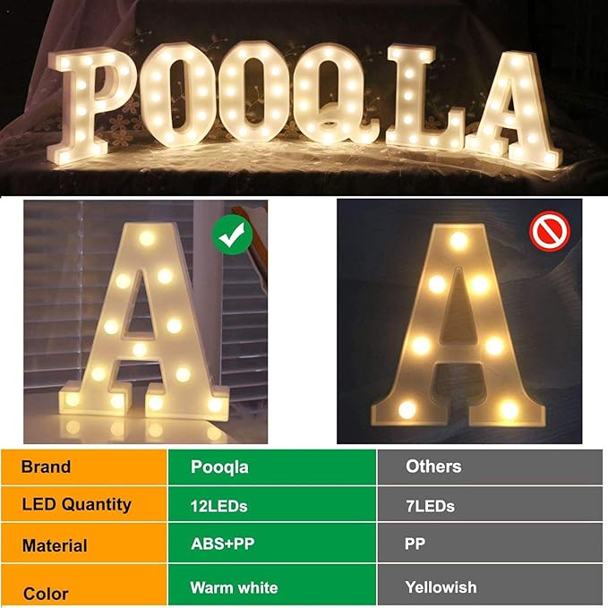 Pooqla LED Marquee Letter Lights Sign, Light Up Alphabet Letter for Home Party Wedding Decoration H