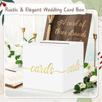 QIKSION White Wedding Card Box, Gold Foil Gift Card Box for Party, Wedding Reception, Birthday, Graduation, Baby Shower, Raffle