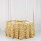 Efavormart 120" Wholesale Round Table Cover Champagne Grandiose Rosette 3D Satin Tablecloth for Wedding Party Event Decoration