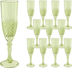 Plastic Champagne Flutes, 12PCS Green Wine Glasses Goblets Cups Reusable Flute, for Weddings Bachelor Parties Toasting and Events(12, Green)