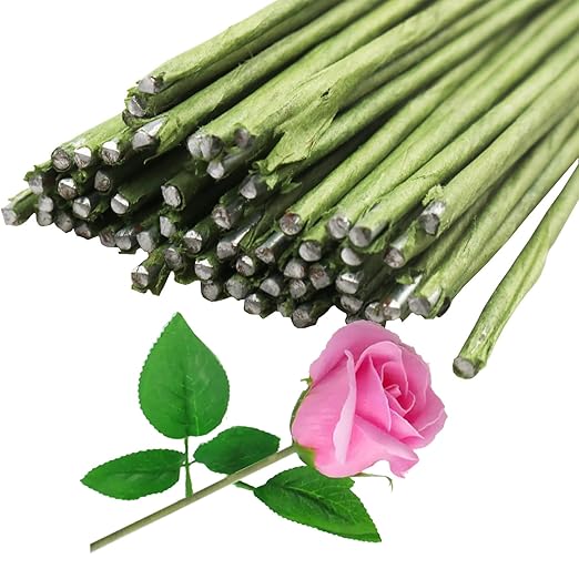 16-inch 18 Gauge Green Paper Covered Floral Wire Stems for DIY Crafts, Artificial Flower Arrangements Home Decor Artificial Paper Stems (Pack of 50)