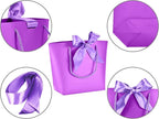 HUAPRINT Gift Bags with Handles,7.48×3.54×7.9 inches,Party Favor Bags with Bow Ribbon,12Pcs Purple Paper Bags for Birthday Wedding Bridesmaid Present Celebration Holiday