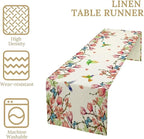 Vintage Watercolor Flower Hummingbird Table Runner Seasonal Spring Garden Plants Birds Florals Farmhouse Country Kitchen Dinner Runner Dining Table Decoration 13"x90"