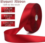 Deep red Solid Satin Ribbon 1 Inch 50 Yards Solid Polyester Fabric Ribbon for Gift Wrapping Wedding Christmas Baby Shower Birthday Party Decoration Handmade Immortal Flower Craft