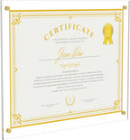 Acrylic Picture Frame for Wall, Clear Diploma Frame, No Drill Floating Frameless Photo Frame for Diploma Certificate Degree Document & Artworks Display, Graduation Gift for Students (1 Pack, 11X14 Straight edge)