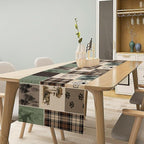 Bear Deer Table Runner,Rustic Lodge Retro Country Farmhouse Buffalo Plaid Print Tablecloth Burlap for Hotel Indoors Outdoor Dining Room Kitchen Home Decor,W13X L70 in