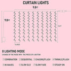 Dazzle Bright 300 LED Curtain String Lights, Valentine's Day Fairy Lights for Bedroom with 8 Lighting Modes, Connectable Waterproof Window Lights Party Wedding Garden Wall Christmas Decor, Pink