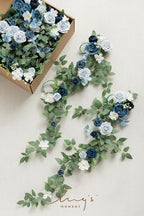 Ling's Moment 10pcs Wedding Chair Decorations Aisle Floral Swag Artificial Pew Flowers Hanging Garland Dusty Blue & Navy for Ceremony Reception Church Rose Floral Faux Arrangement Party Outdoor Decor