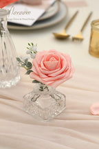 Floroom Artificial Flowers 50pcs Real Looking Mixed Living Coral Foam Fake Roses with Stems for DIY Wedding Bouquets Bridal Shower Centerpieces Floral Arrangements Party Tables Home Decorations
