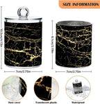 Qtip Holder Dispenser 2 Pack Gold Black Marbling Bathroom Decorative Storage Canister Holder Counter Vanity Organizer for Cotton Ball Swabs Pads Floss