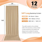 60×14 ft Wrinkle Free Beige Backdrop Curtain for Weddings Parties, 12 Panels 14ft Silky Polyester Wedding Drapes Backdrop Photo Back Drop Cloth for Birthday Baby Shower Photography Backgrounds