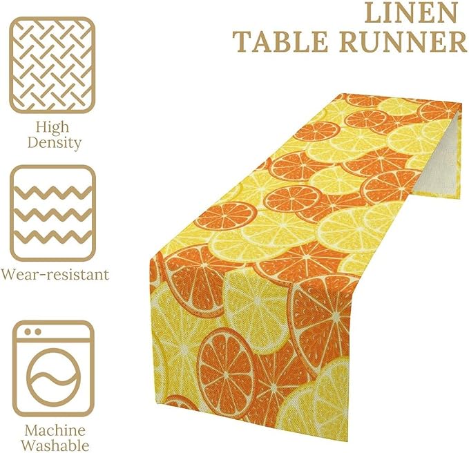 Orange Lemon Table Runner Spring Summer Orange Lemon Slices Botanical Fruit Dinner Runner for Farmhouse Baby Shower Party Holiday Home Kitchen Dining Table Decor 13x90