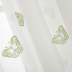VISIONTEX White Sheer Voile Curtains, Decorative Green Embossed Butterflies Rod Pocket Window Drapes for Home Kitchen, Living Room and Bedroom 54 x 84 Inch, Set of 2 Curtain Panels