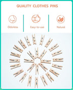 Mini Clothespins, Sopito 100 Pcs 1.4'' Strong Wooden Mini Clips for Photos with 10 Pcs Washi Tapes and 43 Ft Jute Twine, Colorful Small Clothes Pin for Picture, Crafts, Baby Shower