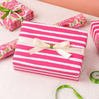 RUSPEPA Reversible Wrapping Paper Roll - Mini Roll - Watercolor Style Pink Rose and Stripe Pattern Great for Mother's Day, Birthday, Party, Wedding and More - 17 Inches X 32.8 Feet