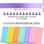 Aneco 12 Pack Satin Table Runner 12 x 108 Inch Pastel Rainbow Long Wedding Satin Silk Table Runner for Wedding Banquet Graduations Birthday Party Decoration