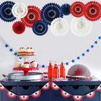 BEISHIDA Red White Blue Hanging Honeycomb Round Paper Fans Decoration Patriotic Theme Tissue Paper Fan Garland for Baby Shower Kid Birthday Graduation Wedding Party Supplies（11packs）