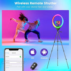 Sensyne 10'' RGB Ring Light with 50'' Extendable Tripod Stand, Circle Lights with Phone Holder for Live Stream/Makeup/YouTube Video/TikTok, Compatible with All Phones