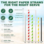 [10mm Wide] 8.5 inch Colossal Paper Straws for Smoothie & Milkshake - Colorful Stripes (Pack of 100)