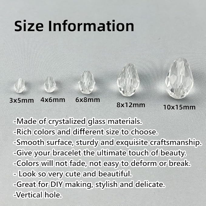 50pcs 10x15mm Teardrop Crystal Glass Beads for Jewelry Making, Faceted Vertical Hole Teardrop Glass Spacer Beads for Wind Chimes Bracelet Earring Necklace DIY Craft(Transparent)