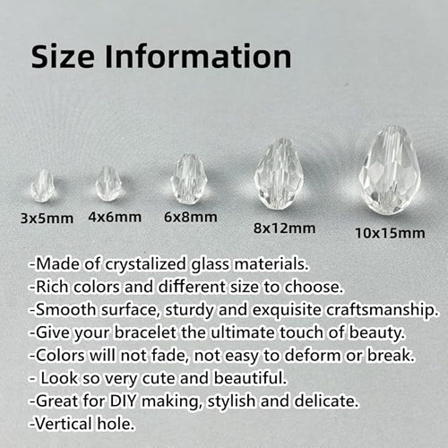 100pcs 8x12mm Teardrop Crystal Glass Beads for Jewelry Making, Faceted Vertical Hole Teardrop Glass Spacer Beads for Wind Chimes Bracelet Earring Necklace DIY Craft(Transparent)