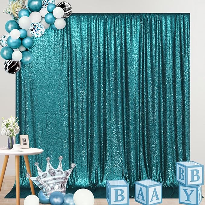 SquarePie Sequin Backdrop Curtain Not See Through Thick Glitter Background for Party 6FT x 8FT Teal