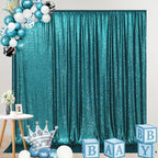 SquarePie Sequin Backdrop Curtain Not See Through Thick Glitter Background for Party 8FT x 8FT Teal
