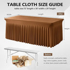 Wish Care 2 Pack Brown Spandex Table Clothes for 6 Foot Rectangle Tables, 6FT Wrinkle Free Fitted Tablecloths Ruffles Design Table Cover for Party, Banquet, Wedding and Events